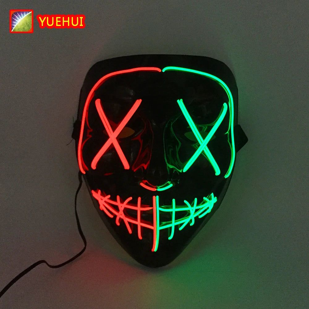 Wireless Mixed Colors Halloween Glowing Scary Face Mask Luminous LED Purge Mask Horror Light Up Mask Adult Cosplay Props Costume