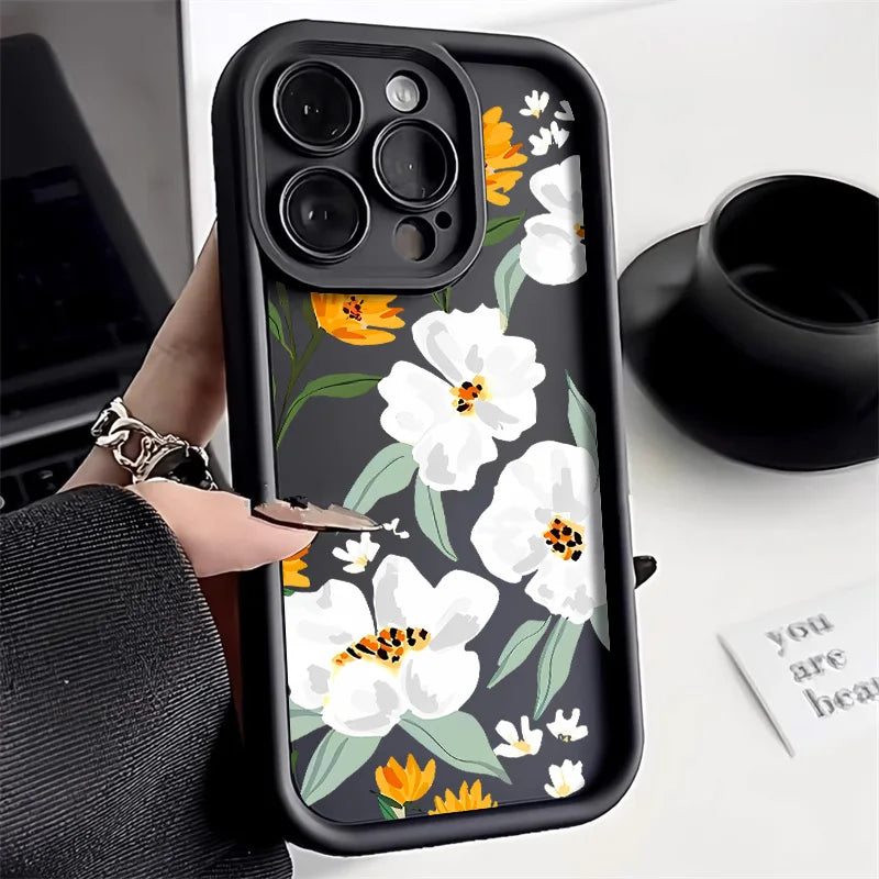 Matte Silicone Flower Phone Case For iPhone SE 2020 2022 16 15 14 13 12 11 Pro Max XR XS X 7 8 Plus Shockproof Soft Cover Fundas