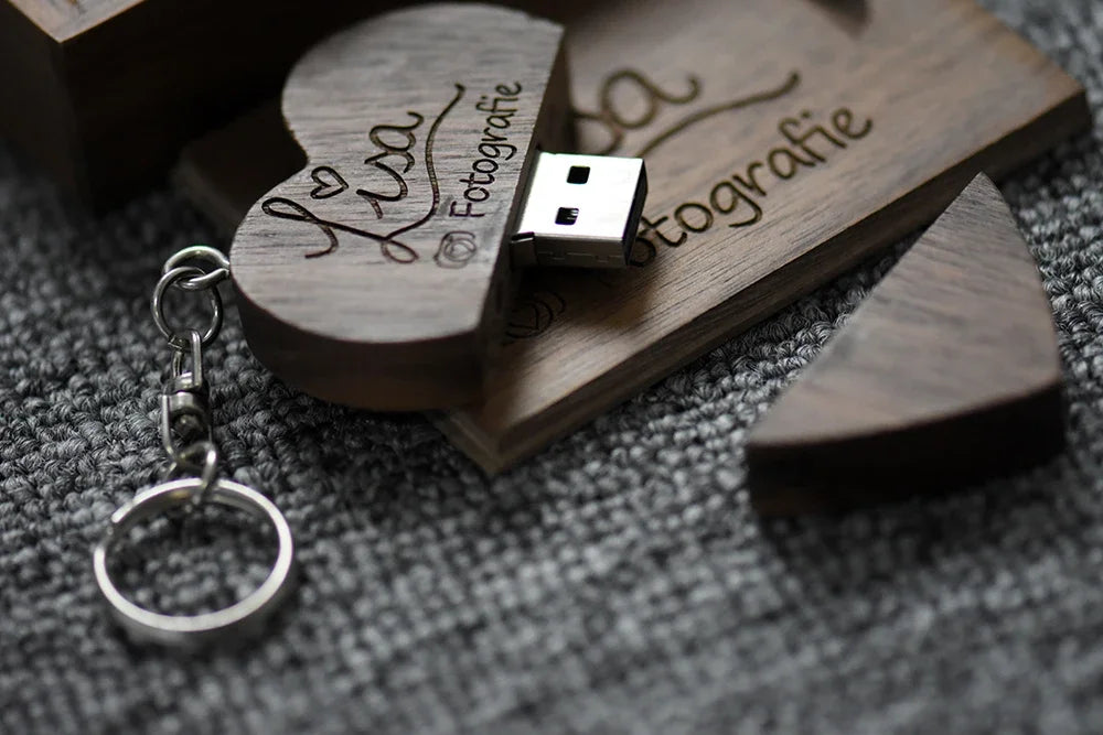 JASTER 10PCS/LOT Wooden Heart USB 2.0 Flash Drives 128GB  Free custom logo key chain Pen drive 64GB 32GB Business gift USB stick