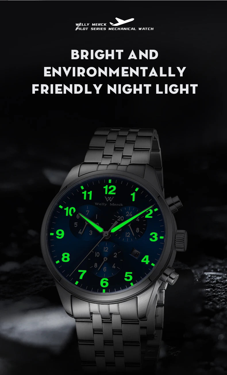 WM Watch Automatic Mechanical Watches Waterproof Multifunctional Business Men's Watches Watch Welly Merck Watch WM166M