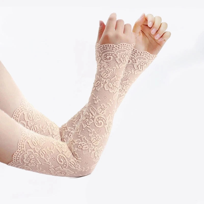 Long Lace Gloves Gothic Thin Hollow Fingerless Gloves Women Sun Protection Sleeves Oversleeve Mesh Arm Sleeve Sunscreen Mittens