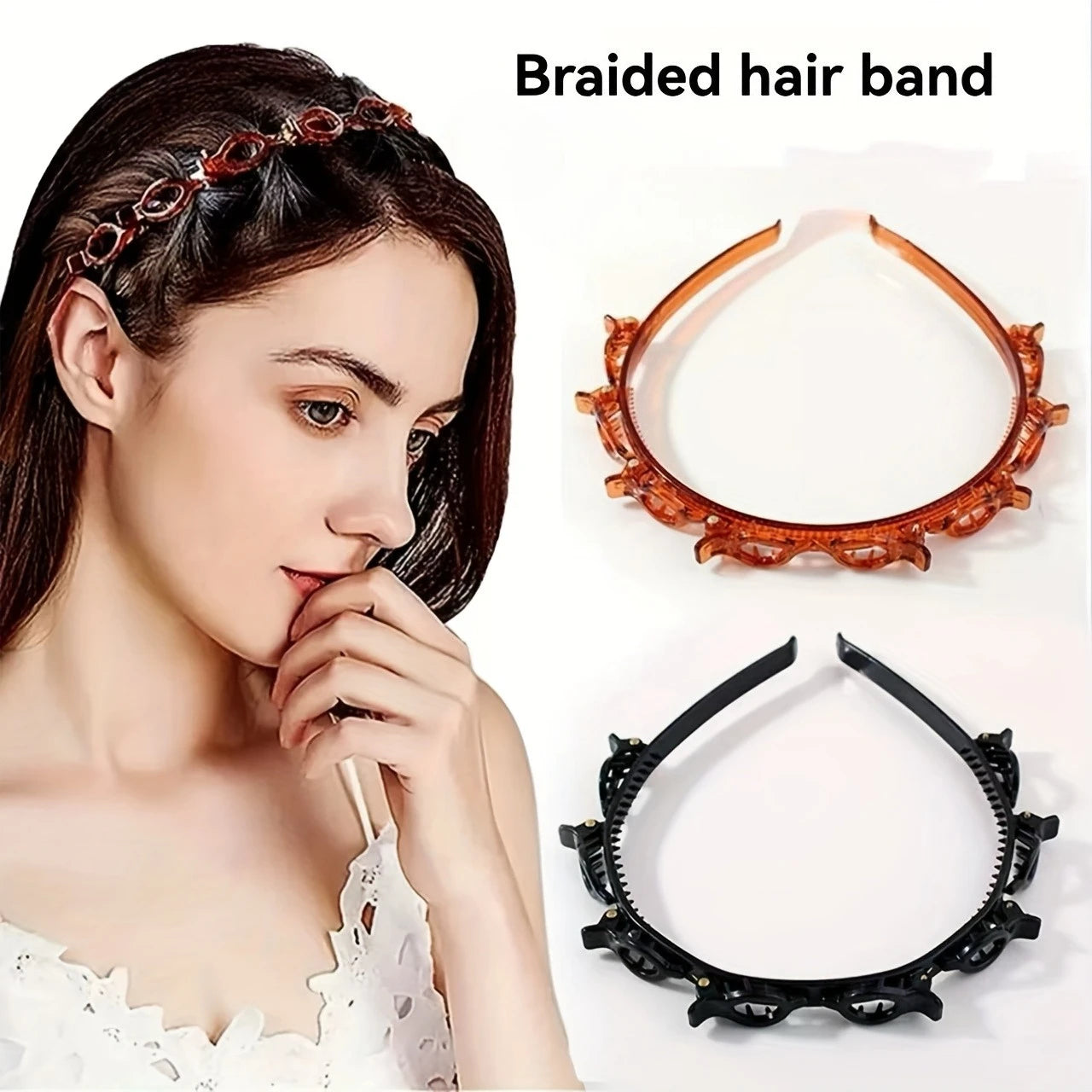 Braided Headband with Double-Layered Braids & Hollow Braiding - Solid Color Retro Hair Clip for Bangs, Volume & Braiding Styles