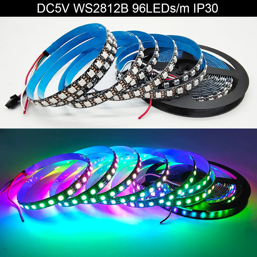 5V WS2812B WS2812 Digital Flexible Individually Addressable Pixel Led Strip RGB LED Strip 30/60/74/96/144Pixel/Leds/M Tape Light