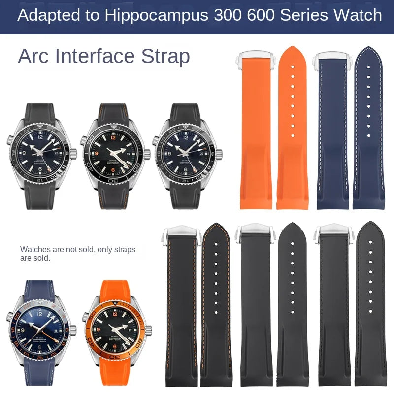 20mm 21mm 22mm Curved End Silicone Rubber Strap for Omega Seamaster 300/600 Planet Ocean 600 Folding Buckle Watchband Bracelet