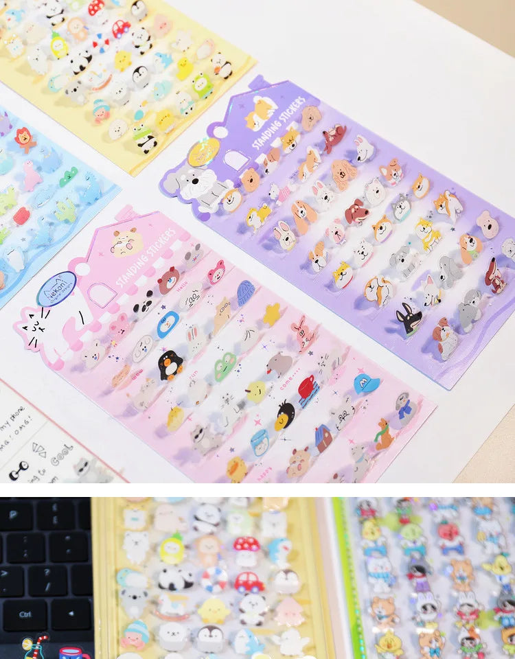 Korean Import NEKONI Fun 3D Standing Sticker Cartoon Character Animals Scrapbooking Diy Journal Cute Stationery Sticker Gift
