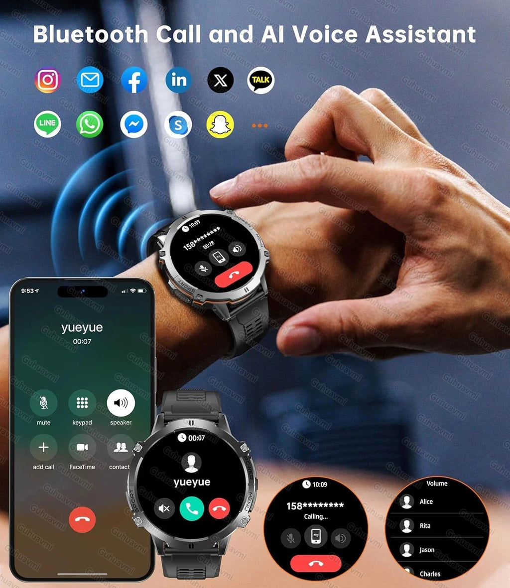 New Outdoor Military Smart Watch Men 1.73" AMOLED IP69K 10ATM Waterproof Compass 1000mAh Super Large Battery HD Call Watches Men