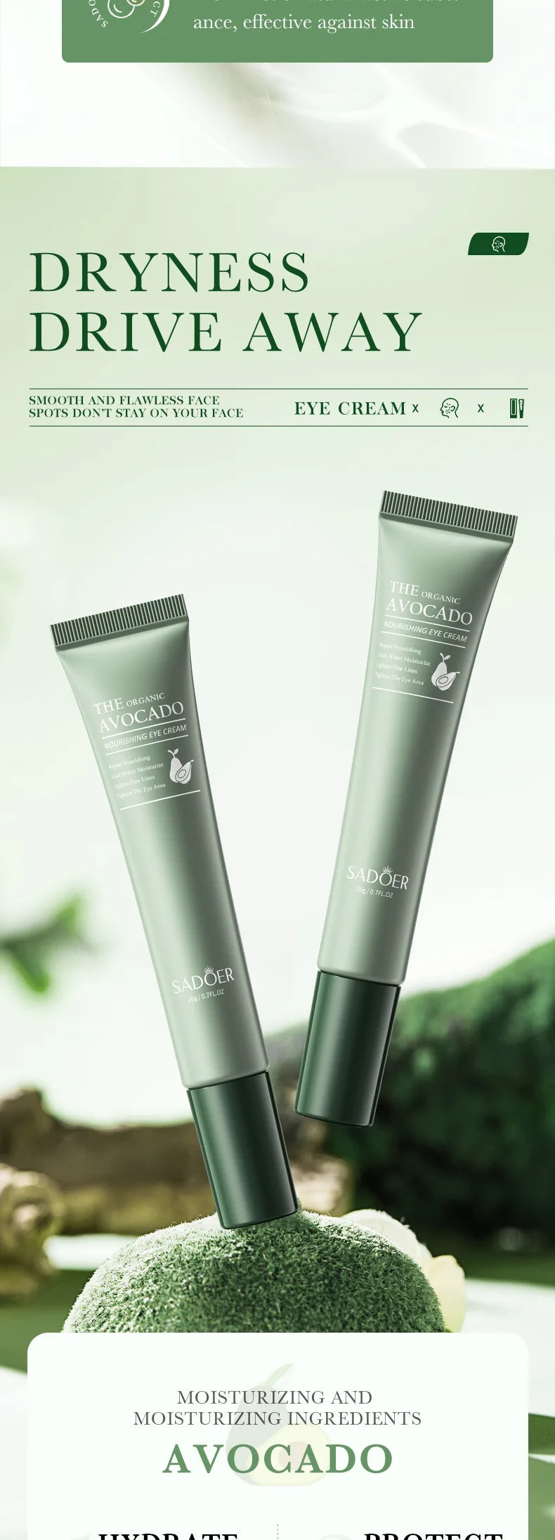SADOER Avocado Eye Cream Anti Wrinkle Dark Circles Eye Bag Firming Moisturizing Tender Eye skincare Beauty Health Skin Care