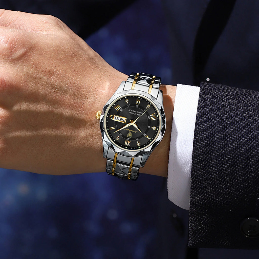 POEDAGAR Luxury Brand Men's Watches Waterproof Stainless Steel Luminous Man Wristwatch Date Week Quartz Business Men Clock Reloj