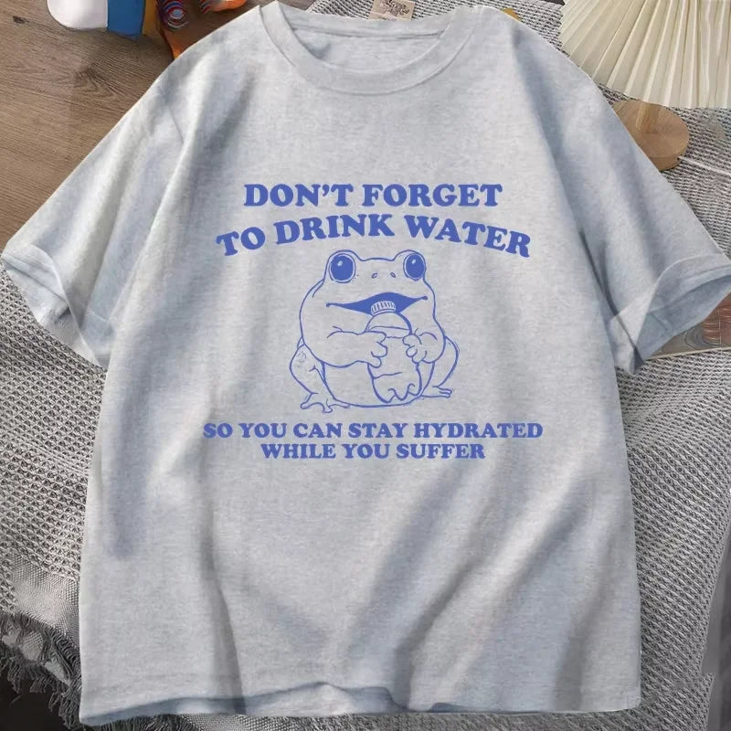 Stay Hydrated While You Suffer T-Shirt Vintage Style Funny Frog Graphic Tee Summer Short Sleeve T-shirts Oversized Tees