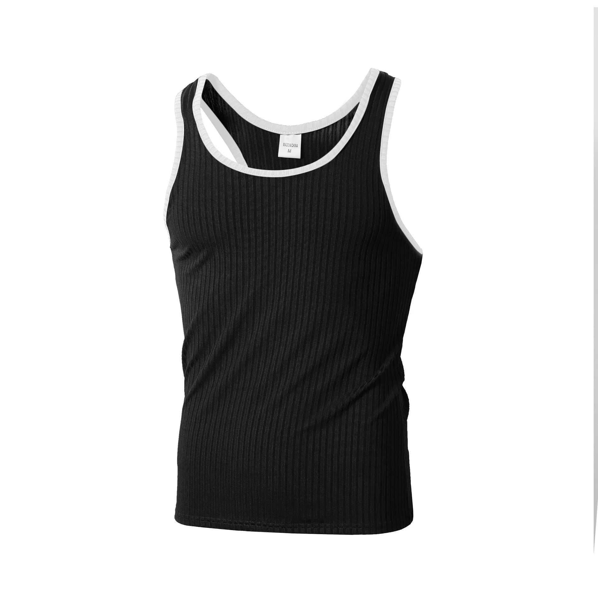 Summer Knitted Vertical Stripe Fitness Slim Vest for Men, Color-blocked Tank Top
