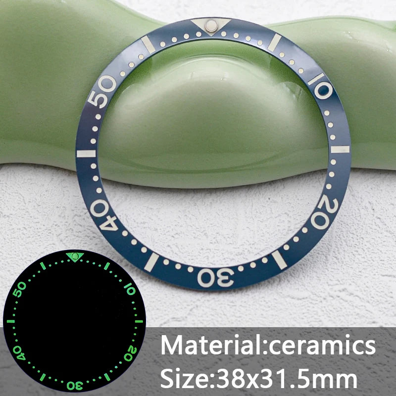 38mm x 31.5mm Flat Ceramic Luminous Bezel Insert for SKX007 SRPD Samurai King SPB185 Case Compatible, Replacement Ceramic Bezel