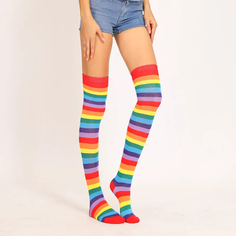Red Rainbow Socks Rainbow Stripe Long Cross Knee Socks European and American Extended Edition