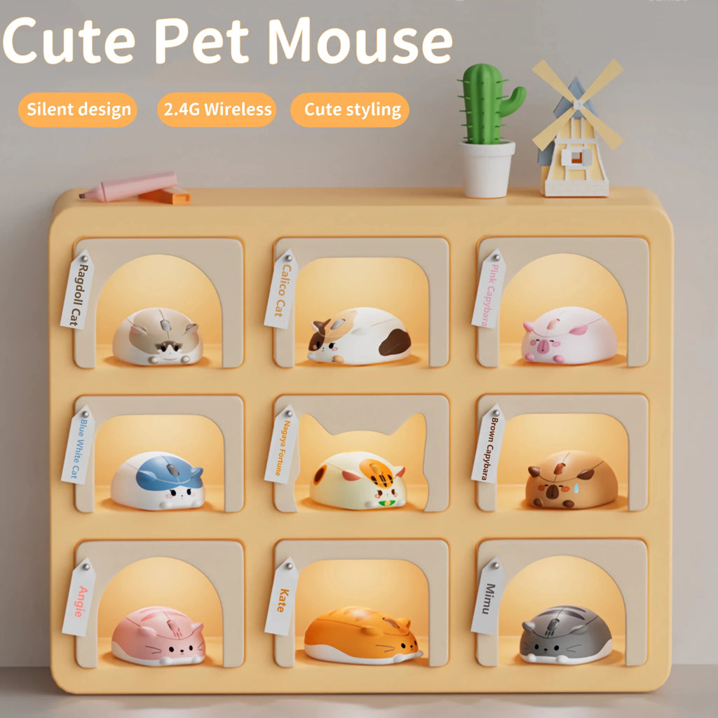 Cute Pet Kitten Design Cartoon Animal Mouse 2.4G Wireless Mute Ergonomic Optical Cat Mice Desktop Laptop Universal For Girl Gift