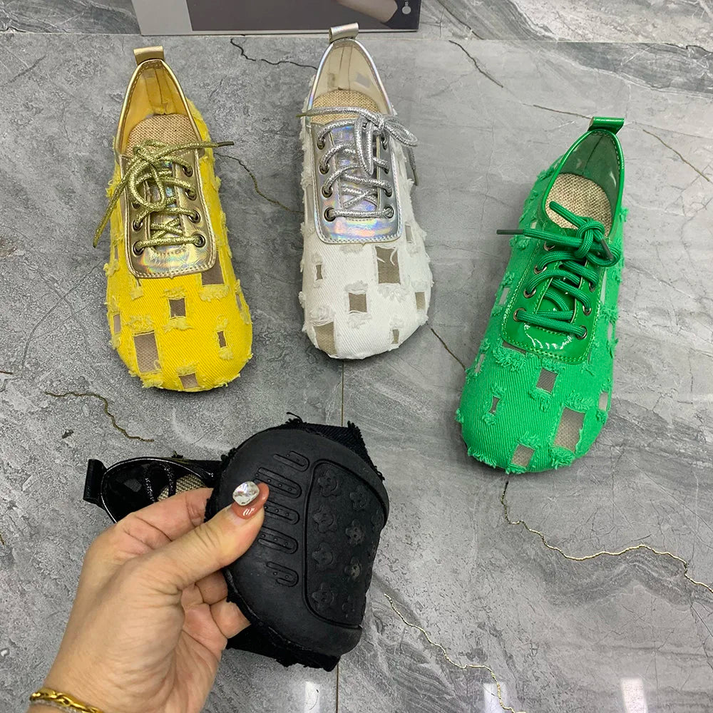 Summer Women Shoes Breathable Casual Flats Shoes Plus Size Lace Up Shoes Designers Shoes