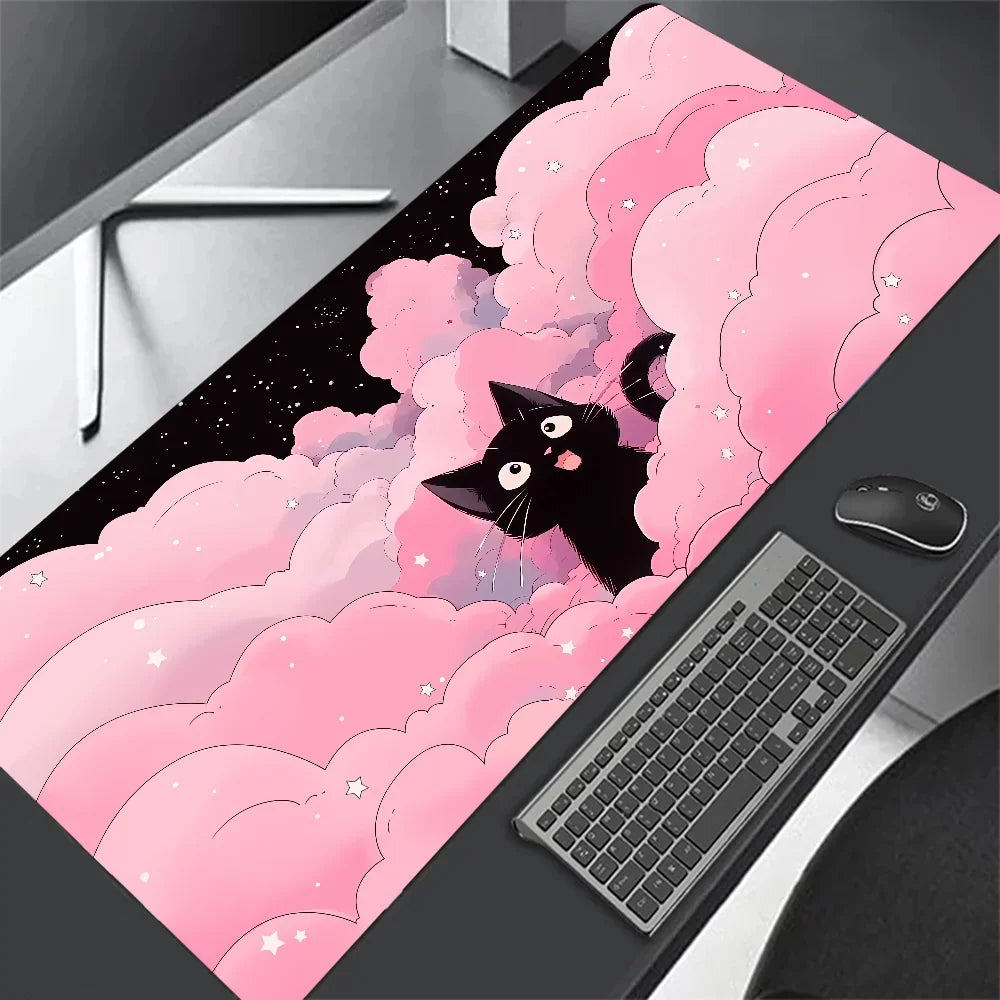 Black Cat Clouds Fast Delivery Keyboard mouse pads lock-edge Mouse pad kawaii Pink Purple Office desktop protection pad XXL rug