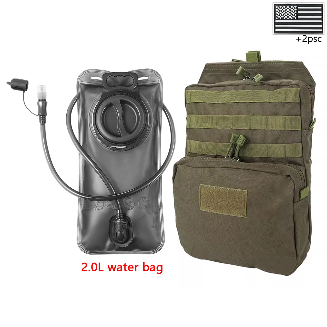 Outdoor sports drinking equipment: 2L large-capacity water bag + molle backpack, suitable for hiking, camping, and cycling