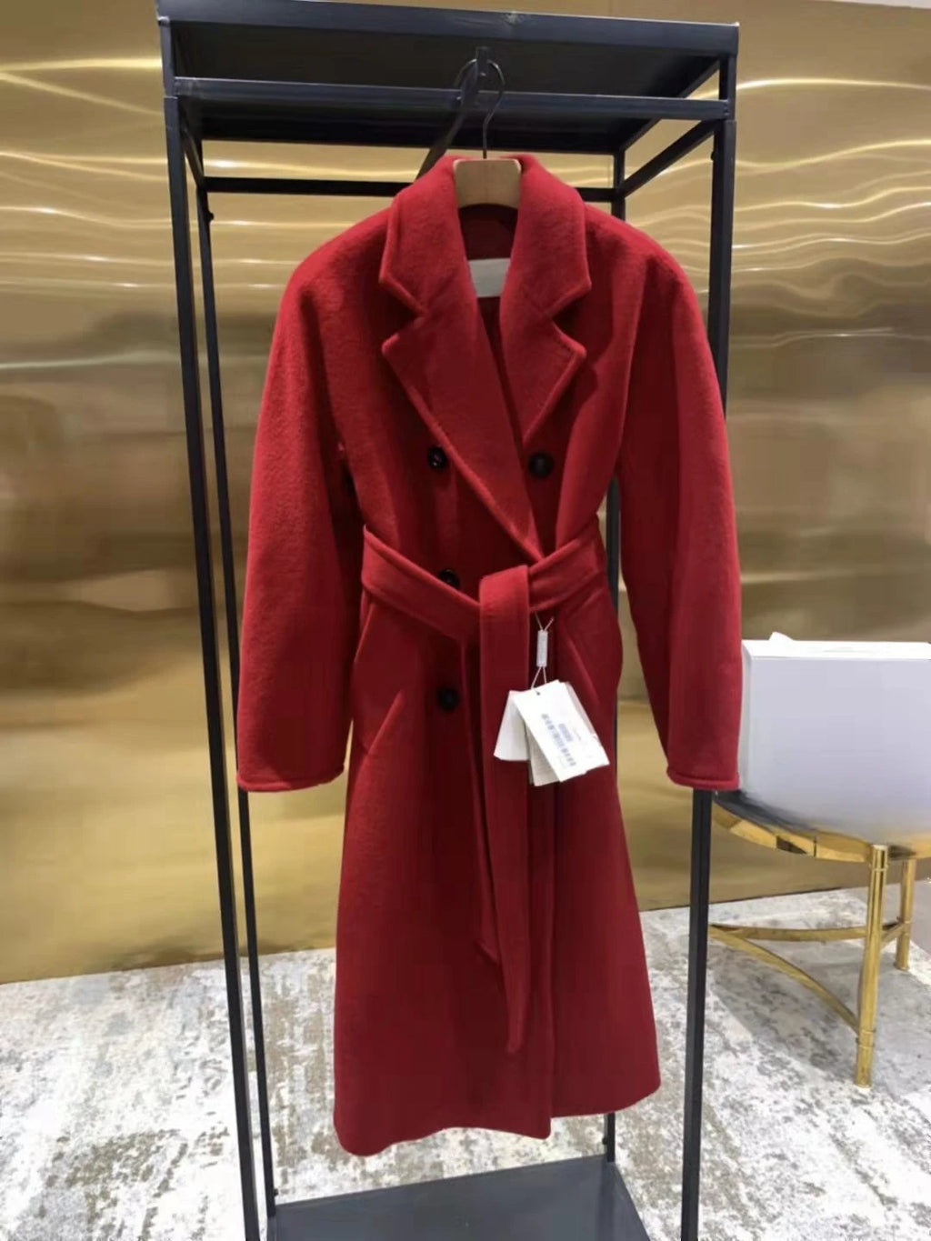 High-end Winter Cashmere Coat Women Camel Color Long Black Wool Coat Classic Double-breasted Lace-up Coat Gray Red Coat Female
