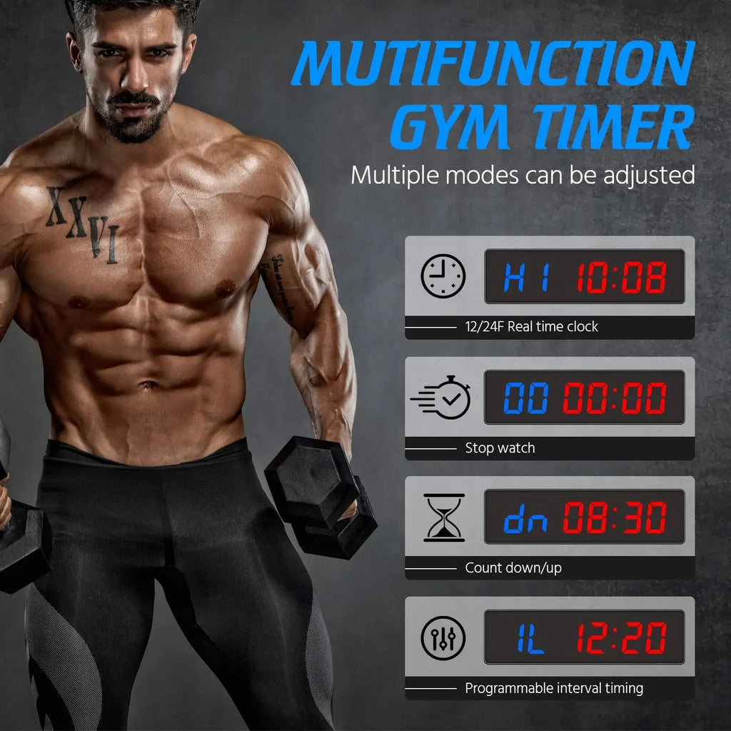 Gym Timer Interval Workout Clock 2" LED Digit with Remote 12.6"x 3.5" Count Fitness Timer Clock Upgraded Workout Timer for Gym