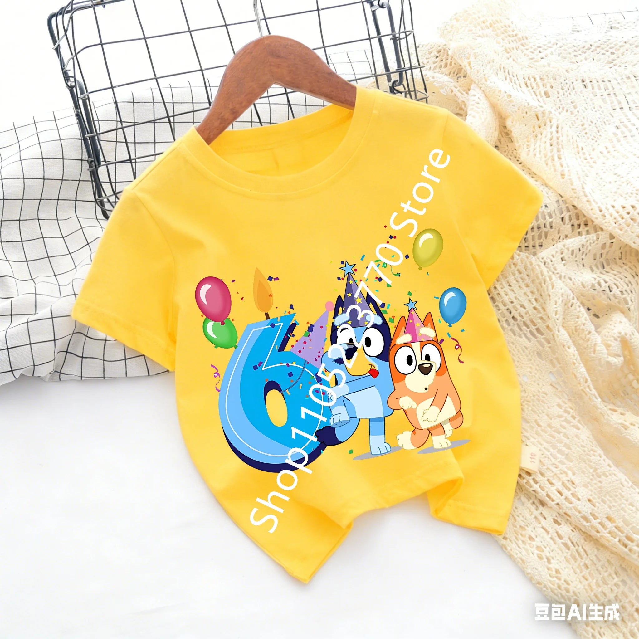 Bluey Baby Birthday T Shirt for Boys Girl Bingo Number Kids Clothes Summer Cartoon Letter Tees Shirts Toddler Short Sleeve Tops