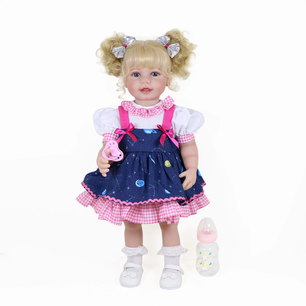 Galaxia Girl” – 22” Realistic Reborn Toddler Doll with Blonde Curly Hair, Light Skin Tone, Hand-Painted Face