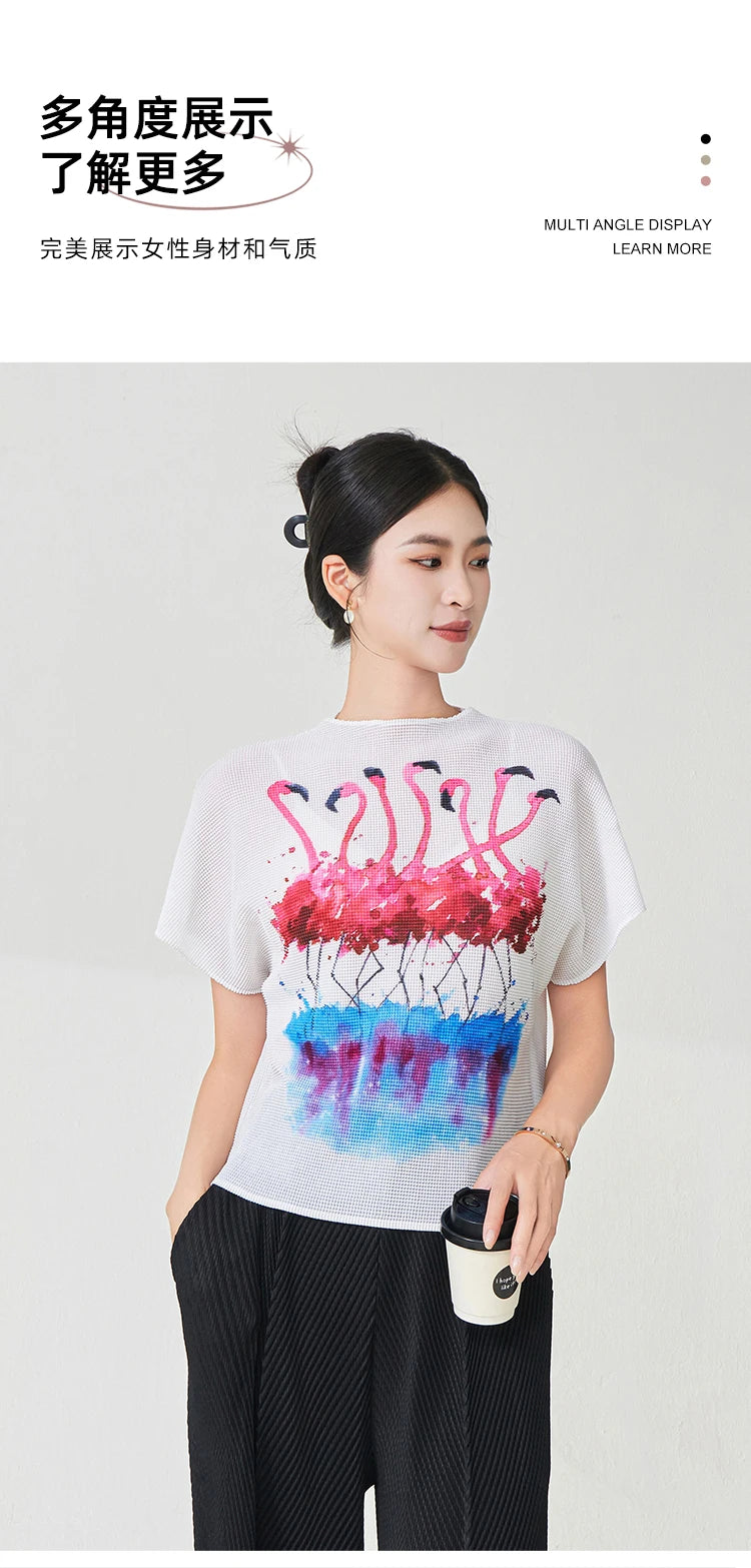 Summer Ladies Elegant T-shirt High Quality Loose Casual Tops Miyake Pleated Tops Factory Direct Sales