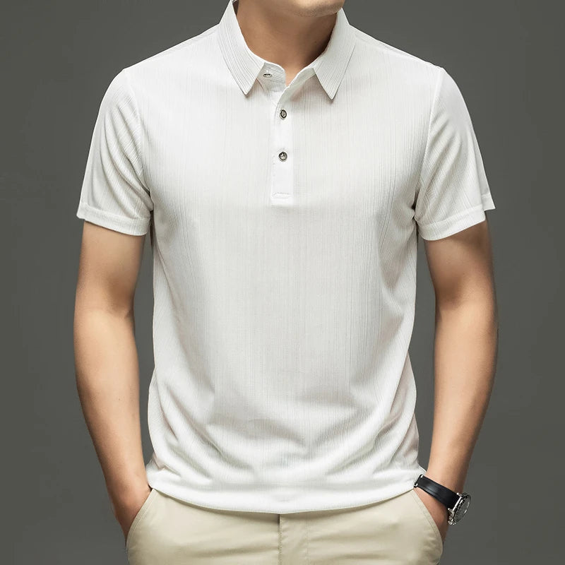 2025 New Men's Casual and Fashionable Solid Color Short Sleeved Polo Shirt Comfortable and Versatile Summer T-shirt