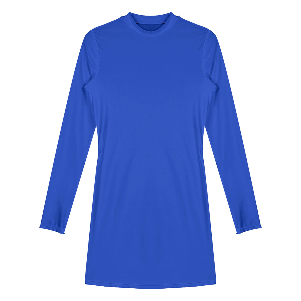 Women's  Solid Color Smooth Stretchy Mock Neck Tight Party Dresses Female Dresses Glossy Long Sleeve Bodycon Dress Nightwear