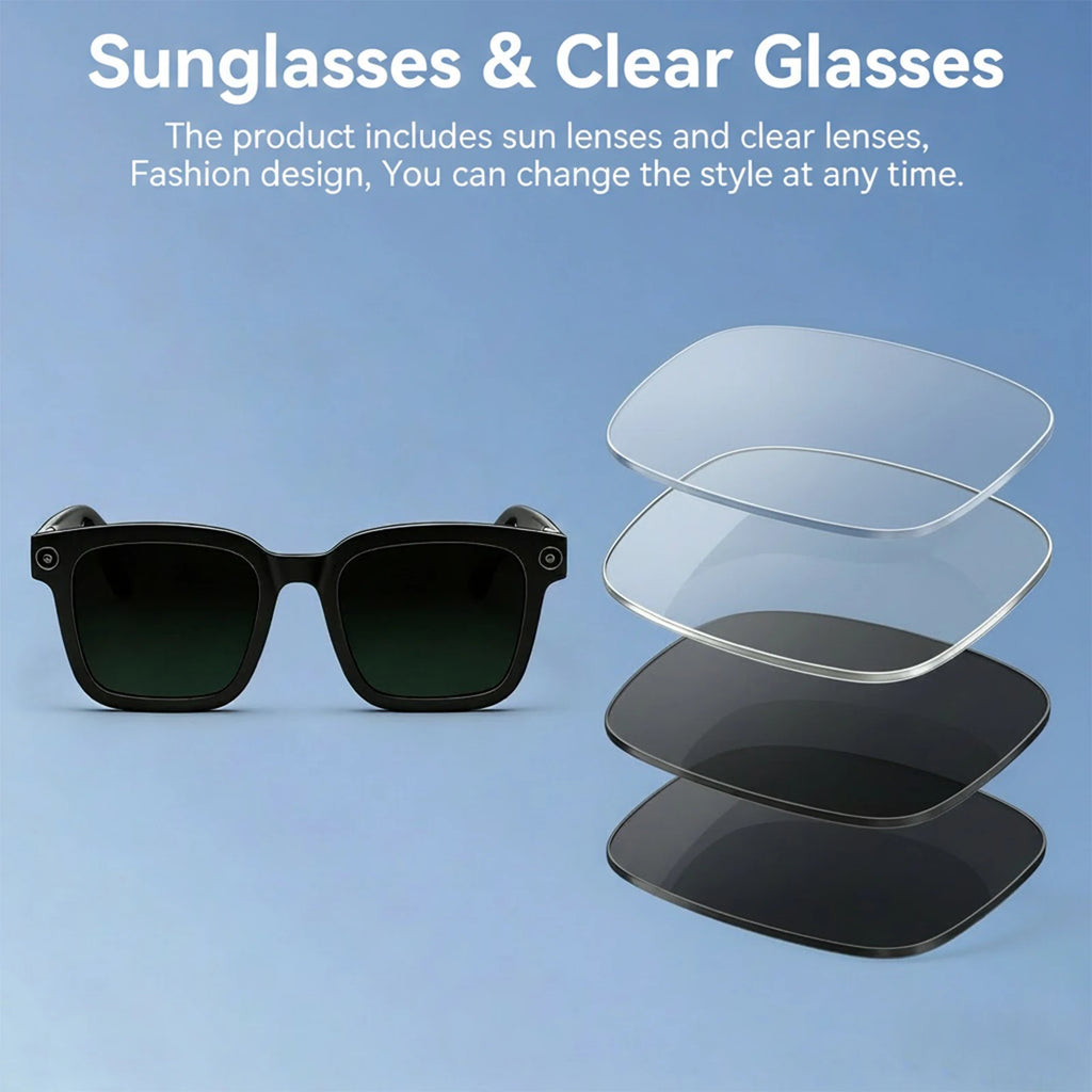 Smart AI Glasses with 8MP HD Camera, 1080P Video, Bluetooth/Wi-Fi, Voice Control & AI Recognition – Lightweight Hands-Free Glas