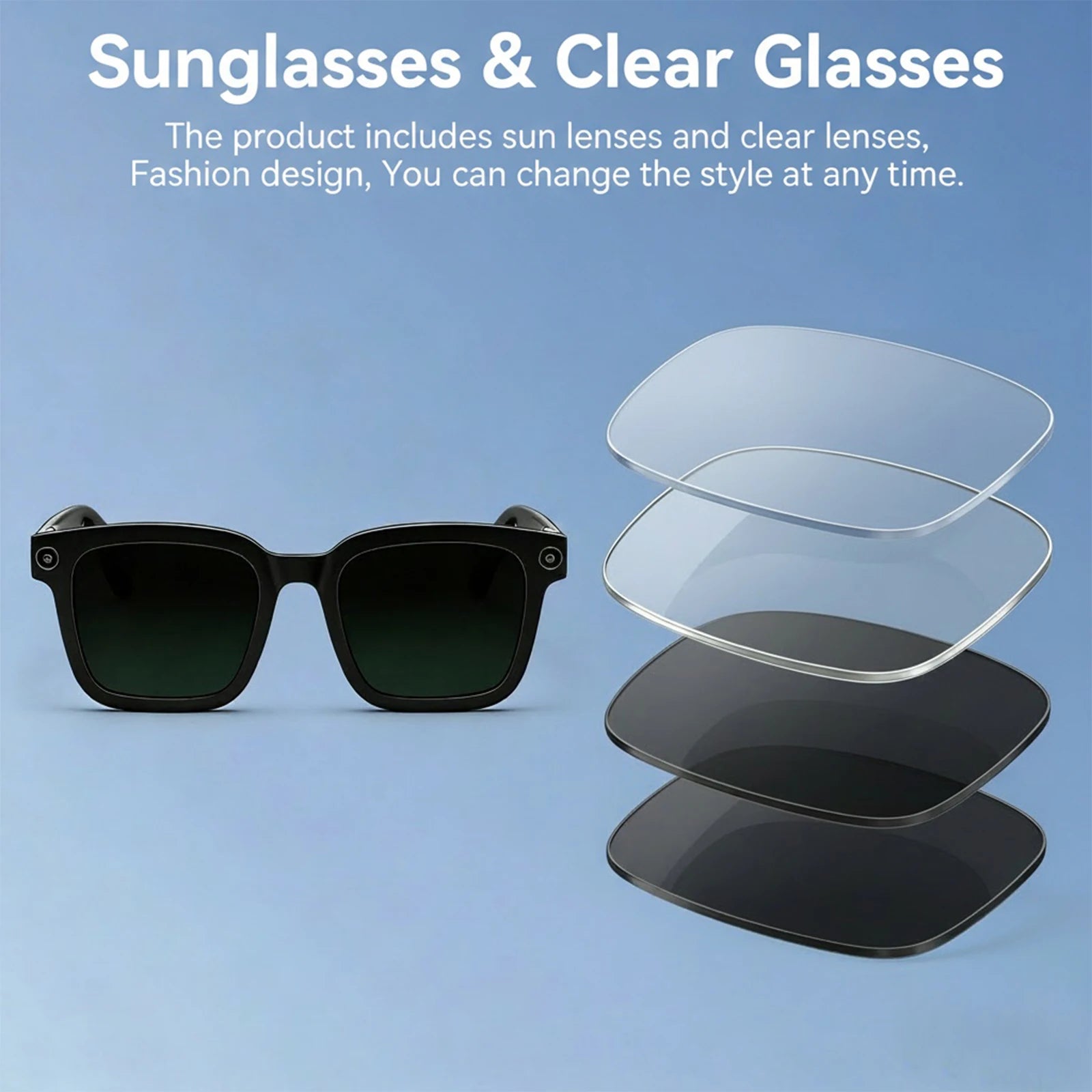 Smart AI Glasses with 8MP HD Camera, 1080P Video, Bluetooth/Wi-Fi, Voice Control & AI Recognition – Lightweight Hands-Free Glas