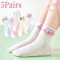 RAISE YOUNG 5Pairs/Lot Purple Children Girls Mesh Socks Bow Flower Print Babys Girls Summer Socks Animal Pattern Kids Girl Socks