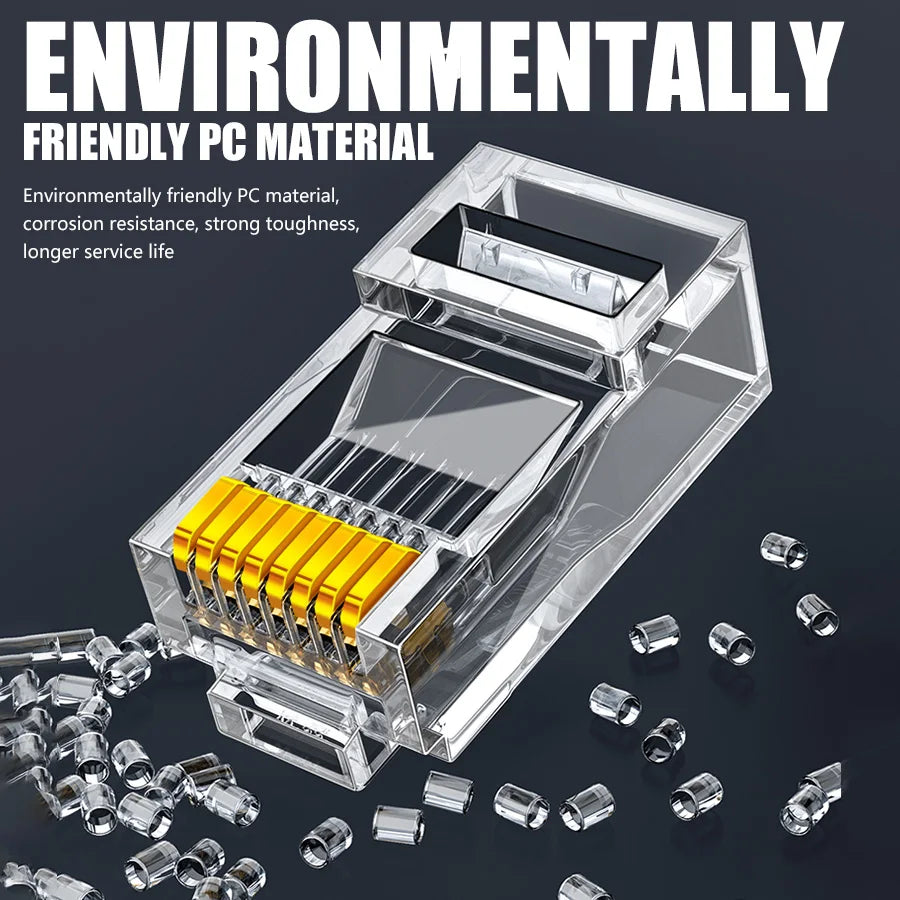 Rj45 Cat5e Connector Crystal Unshielded RJ45 Ends UTP 8Pin Modular Network Plug Connectors for Solid Stranded UTP Network Cable