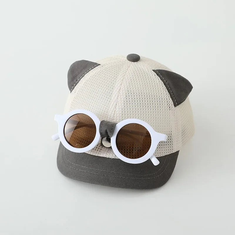 Summer Mesh Baby Baseball Cap With Detachable Sunglasses Cartoon Ear Infant Boys Girls Sun Hat Kids Duck Tongue Hats