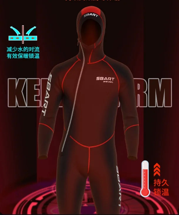 3mm Neoprene Wetsuit Men Hooded Warm One-piece Long Sleeve Diving Suit Cold Proof Sunscreen Surfing Swimming Snorkeling Swimsuit