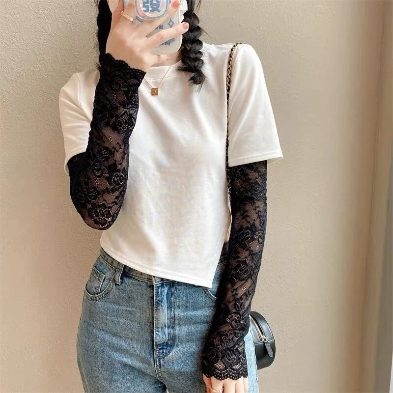 Long Lace Gloves Gothic Thin Hollow Fingerless Gloves Women Sun Protection Sleeves Oversleeve Mesh Arm Sleeve Sunscreen Mittens
