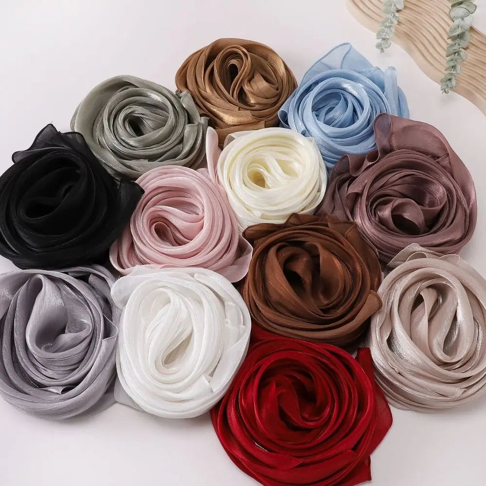 Fashion Solid Color Silk Scarf Chiffon Shining Chiffon Hijab Veil Soft Long Sunscreen shawl Outdoor