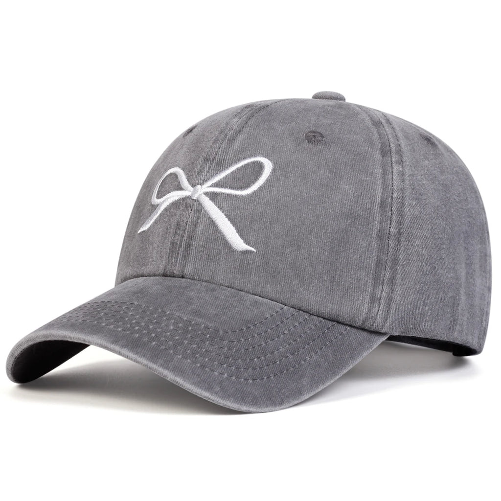 Unisex Bow Embroidery Wash Baseball Caps Spring and Autumn Outdoor Adjustable Casual Hats Sunscreen Hat