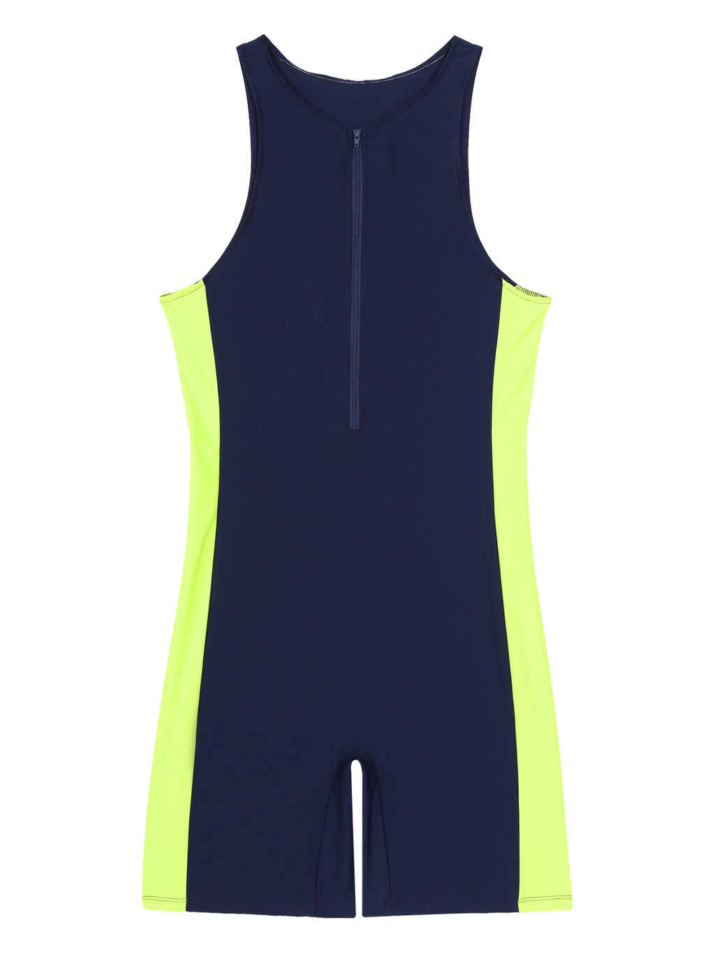 Mens Swimwear One-piece Wetsuit Swimming Bathing Suit Round Neck Sleeveless Side Shorts Bodysuit Triathlon Front Zipper Swimsuit