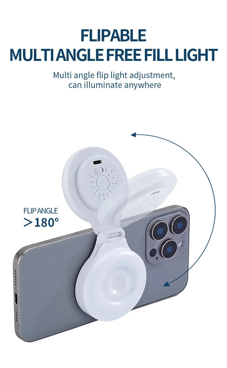 Portable Magnetic Mobile Phone Selfie Fill Light, Rechargeable Phone Selfie Light for Selfies/Photography/TikTok/live streaming