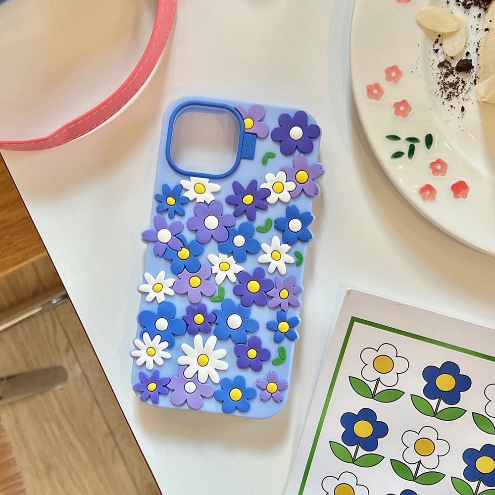 INS Korean Daisy Flower Soft Silicone Luxury Phone Case for IPhone 16 15 13 14 17 Pro Max 14 Plus Fashion Cute Floral Back Cover