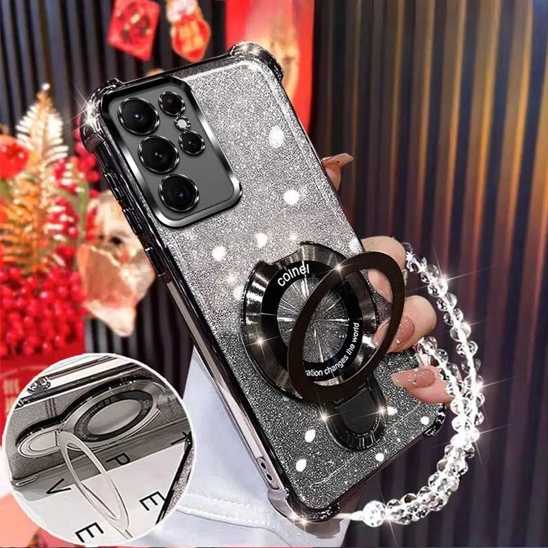 For Xiaomi POCO X7 Pro M7 F7 Ultra X6 X5 F6 M6 Pro C65 C75 4G 5G Case Shockproof Glitter Plating Magnetic Holder Bracelet Cover