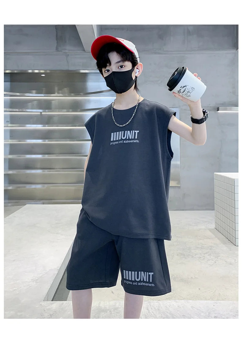 5 6 8 10 12 14 Years Teenagers Summer Boys Clothing Sets New Fashion Top And Shorts Boys Tracksuit Birthday Gifts Kids Clothes