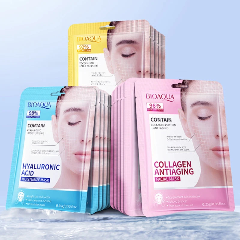 10pcs BIOAQUA  Hyaluronic Acid Retinol Collagen Facial Masks Hydrating Brightening Moisturizing Face Mask Facial Skin Care