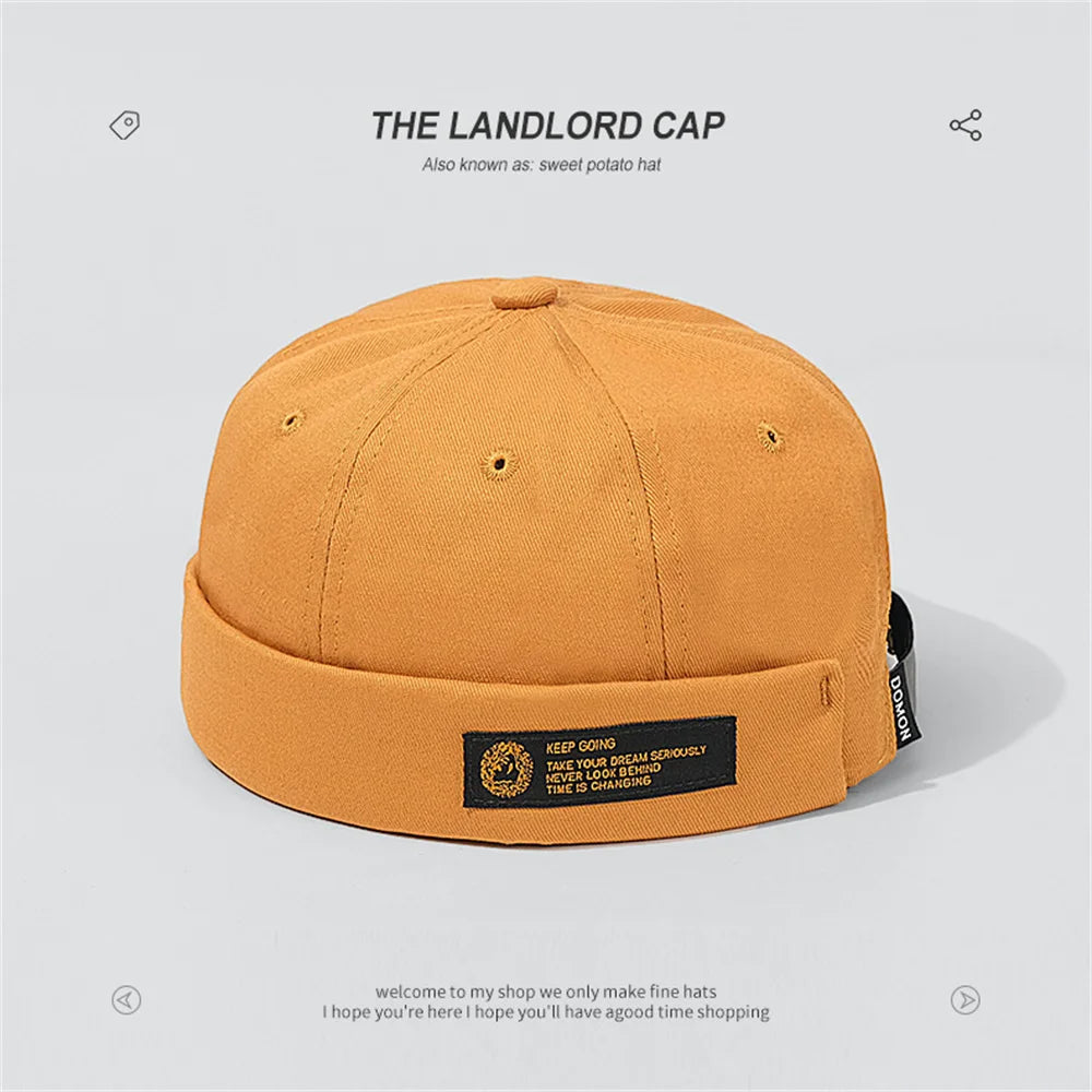 Retro Letter Label Brimless Caps Unisex Solid Color Beanie Men Women Summer Street Adjustable Docker Hats Melon Cap Hip Hop Cap