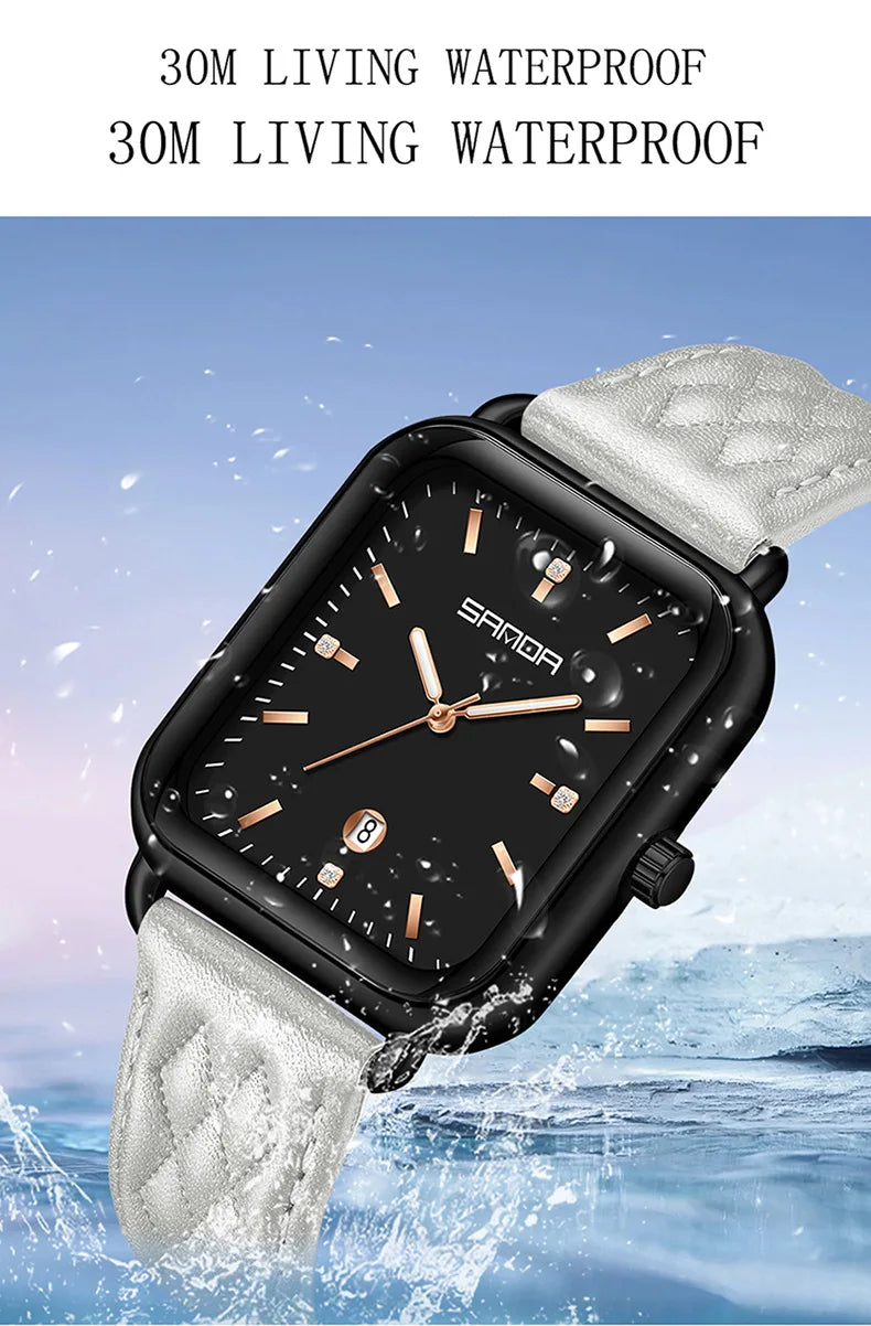 SANDA 1134 Women's Square Quartz Watch Black Fashion Crystal Waterproof Date Pointer Wristwatches for Ladies Watches Gift