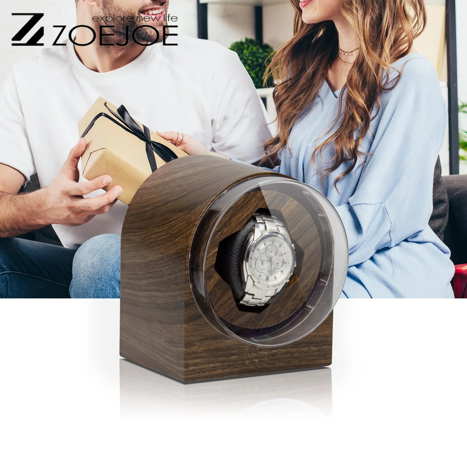 ZOEJOE Automatic Watch Winder Wood Grain Color Usb Cable Supply Low Noise Flexible Pillow For Universal Watch Gifts For Friends