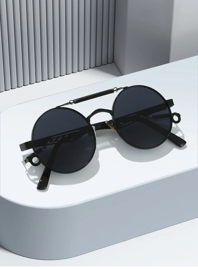SHAUNA Retro Metal Double Bridges Round Sunglasses Women Fashion Gradient Mirror Eyewear Men Trending Punk Spring Sun Glasses