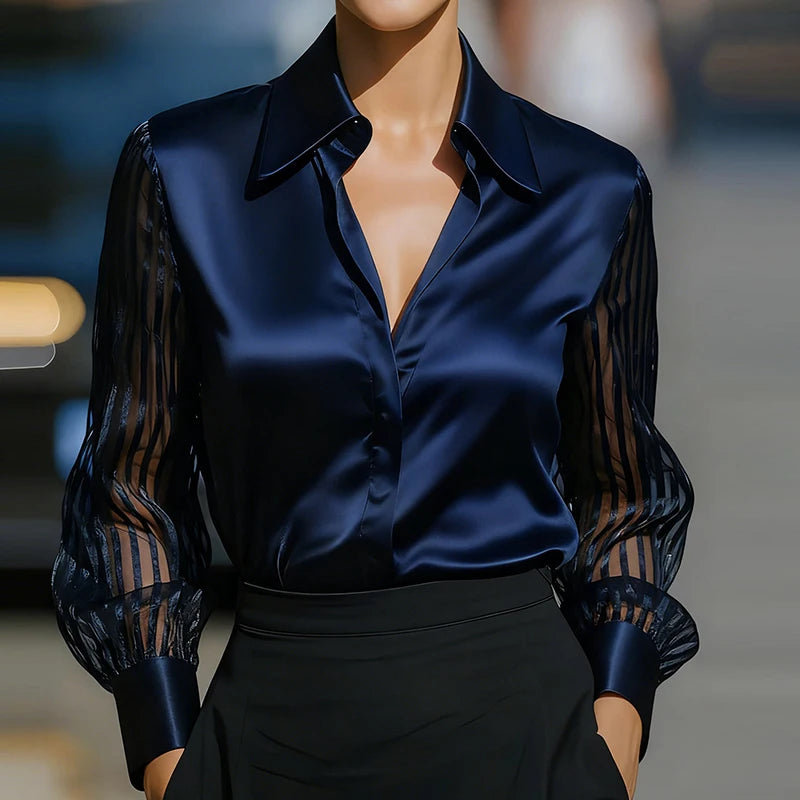 Elegant Blouses For Women Spring Autumn Satin Shirt Women Fashion Flare Long Sleeve Button Silk Blouse All Match Office Lady Top