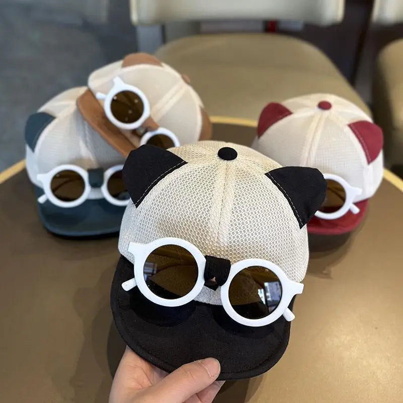 Summer Mesh Baby Baseball Cap With Detachable Sunglasses Cartoon Ear Infant Boys Girls Sun Hat Kids Duck Tongue Hats