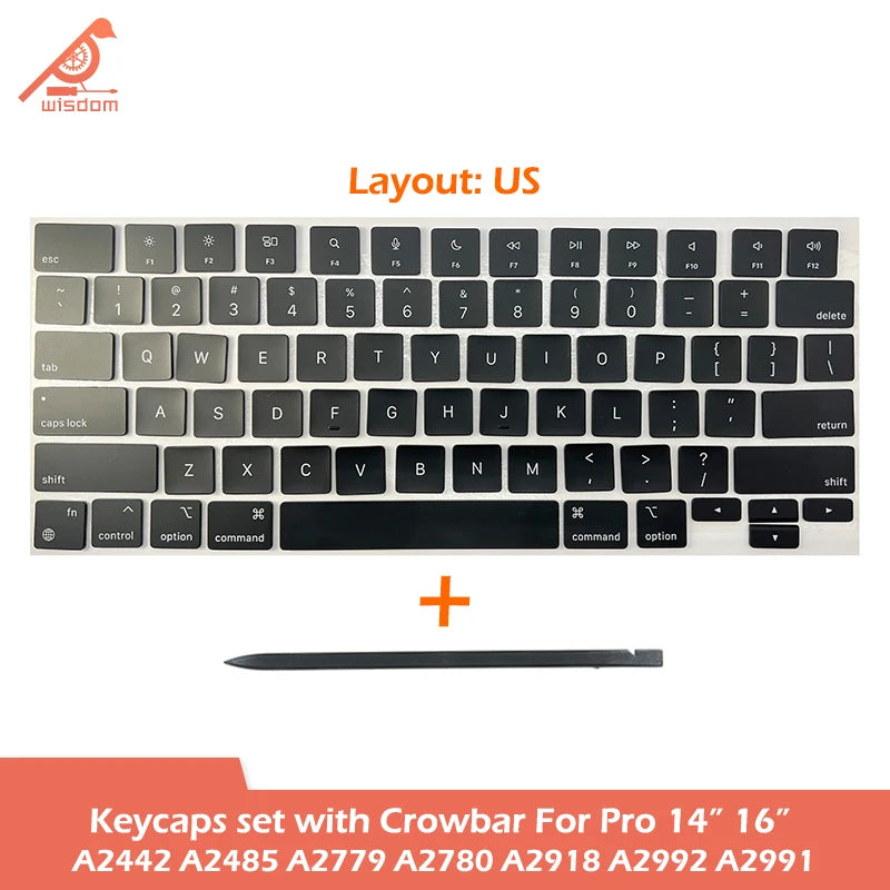 Laptop A2442 A2485 A2779 A2780 A2918 A2992 A2991 Keycaps Keys Key Cap Set for Macbook Pro M1 M2 M3 14" 16" Keyboard Repair