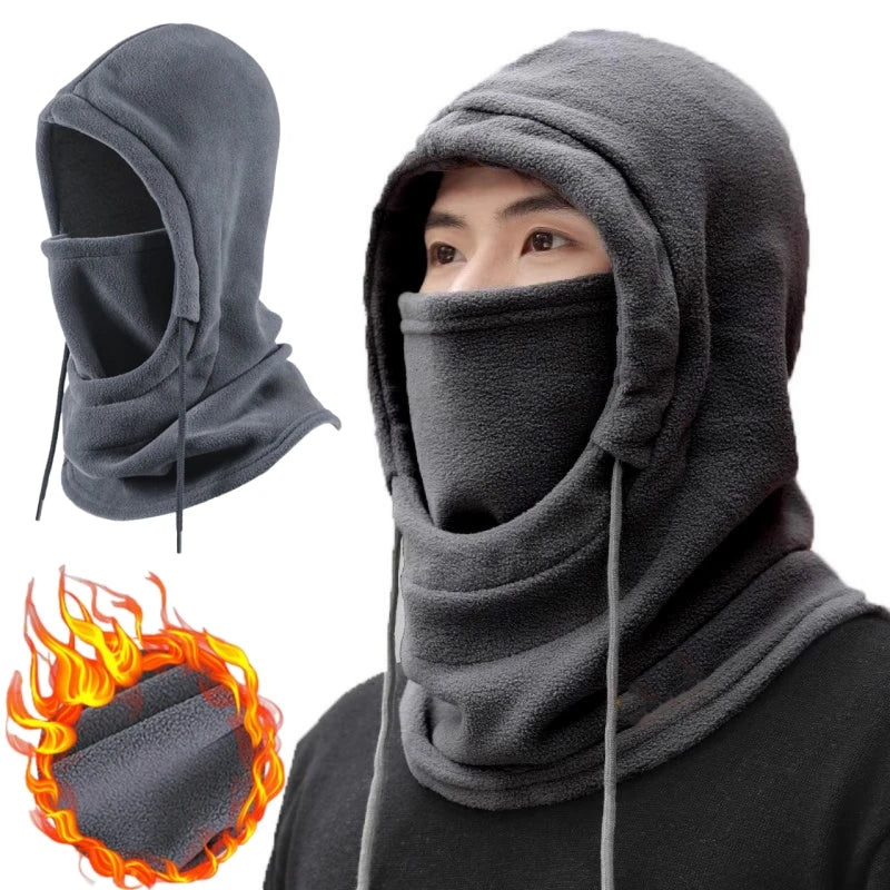 Unisex Winter Balaclava Knit Hooded Windproof Cycling Face Mask with Drawstring Motorcycle Riding Headgear Warm Knitted Caps